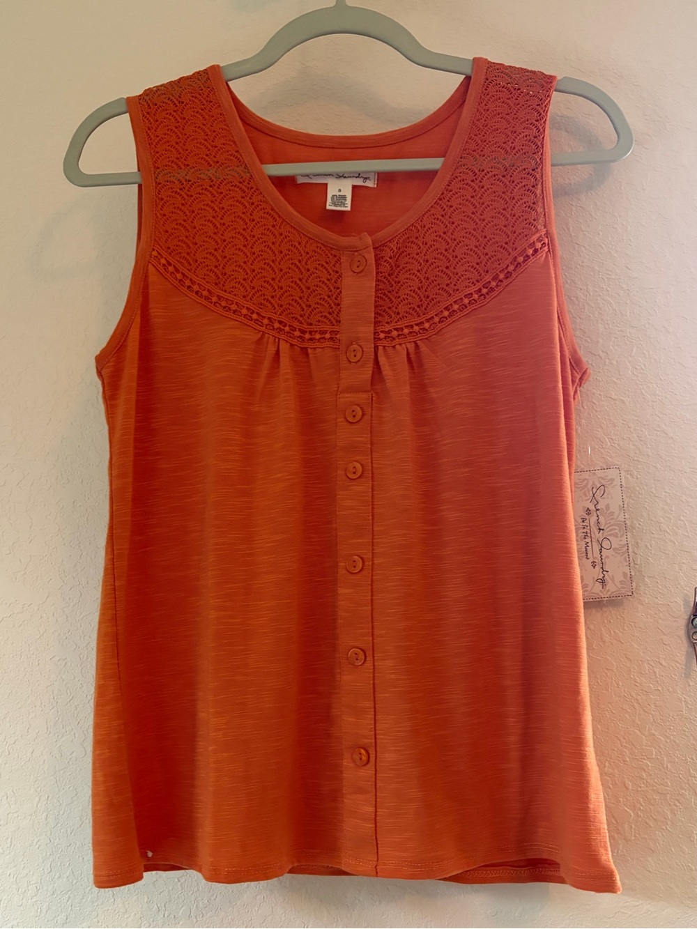 French Laundry Orange Lace-Trim Sleeveless Button-Front Camisole